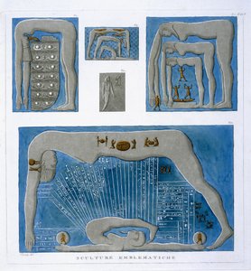 Emblematische Reliëfs, betreffende Mythen van de Schepping, uit 